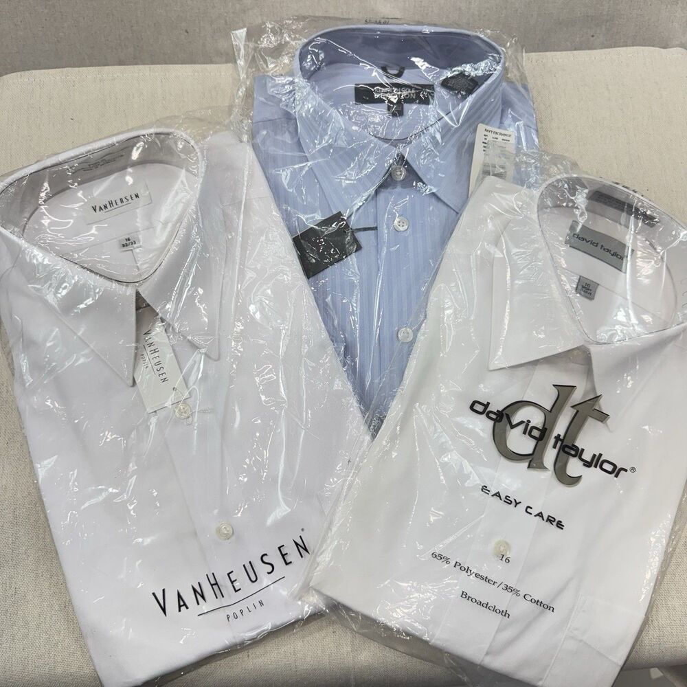 Lot of 3 Men’s Dress Shirts Van Heusen Kenneth Cole David Taylor Size 16 NWT
